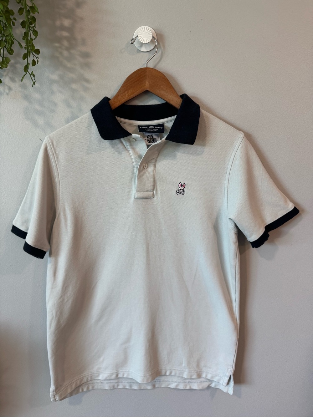 Psycho Bunny White Polo with Black Contrast Collar and Cuff